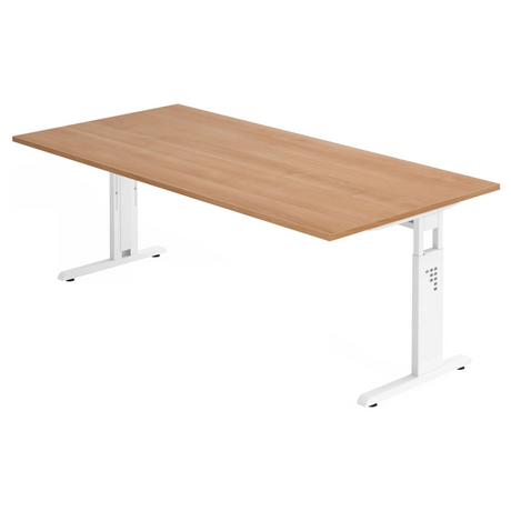 Scrivania regolabile in altezza MEGA 2E W in noce e bianco con piano rettangolare di hjh OFFICE PRO
