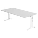 Scrivania regolabile in altezza MEGA 2E W in grigio e bianco con ampio piano di lavoro di hjh OFFICE PRO