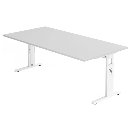 Scrivania regolabile in altezza MEGA 2E W in grigio e bianco con ampio piano di lavoro di hjh OFFICE PRO