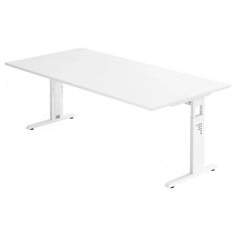 Scrivania regolabile in altezza MEGA 2E W in bianco con grande piano del tavolo di hjh OFFICE PRO