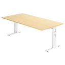 Scrivania regolabile in altezza MEGA 2E W in aspetto acero con struttura bianca di hjh OFFICE PRO