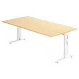 Scrivania regolabile in altezza MEGA 2E W in aspetto acero con struttura bianca di hjh OFFICE PRO