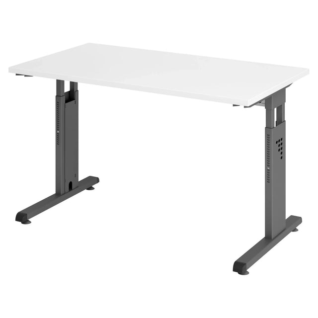 Scrivania regolabile in altezza MEGA 612 G con piano bianco e struttura grafite di hjh OFFICE PRO
