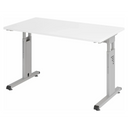Scrivania regolabile in altezza MEGA 612 S in bianco e argento con piano rettangolare di hjh OFFICE PRO