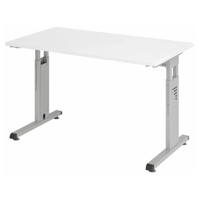 Scrivania regolabile in altezza MEGA 612 S in bianco e argento con piano rettangolare di hjh OFFICE PRO