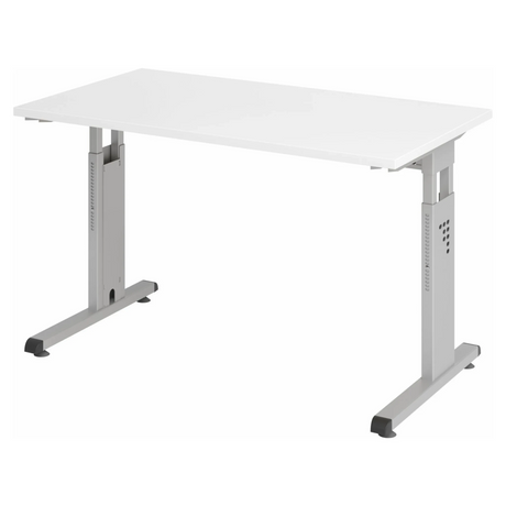 Scrivania regolabile in altezza MEGA 612 S in bianco e argento con piano rettangolare di hjh OFFICE PRO