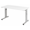 Scrivania regolabile in altezza MEGA 614 S con piano bianco e struttura argento di hjh OFFICE PRO