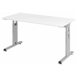 Scrivania regolabile in altezza MEGA 614 S con piano bianco e struttura argento di hjh OFFICE PRO