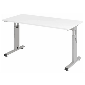 Scrivania regolabile in altezza MEGA 614 S con piano bianco e struttura argento di hjh OFFICE PRO