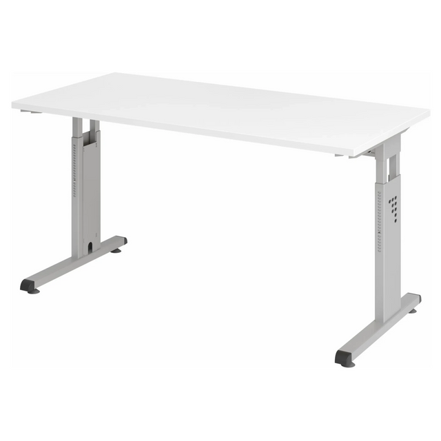 Scrivania regolabile in altezza MEGA 614 S con piano bianco e struttura argento di hjh OFFICE PRO
