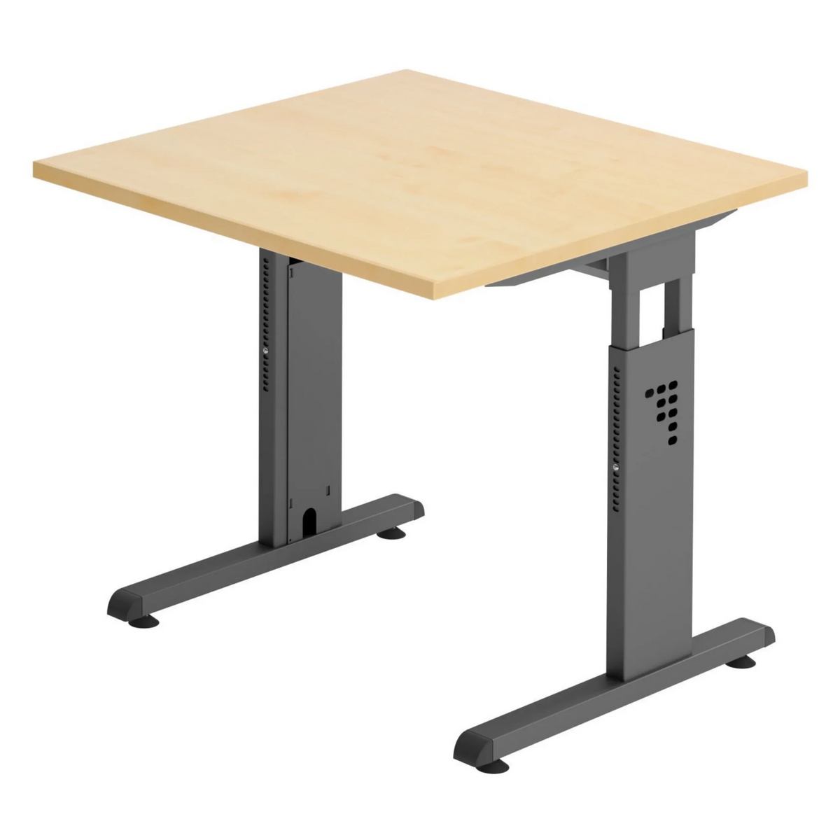 Scrivania regolabile in altezza MEGA 8 G con piano in legno d'acero e struttura grigio grafite di hjh OFFICE PRO