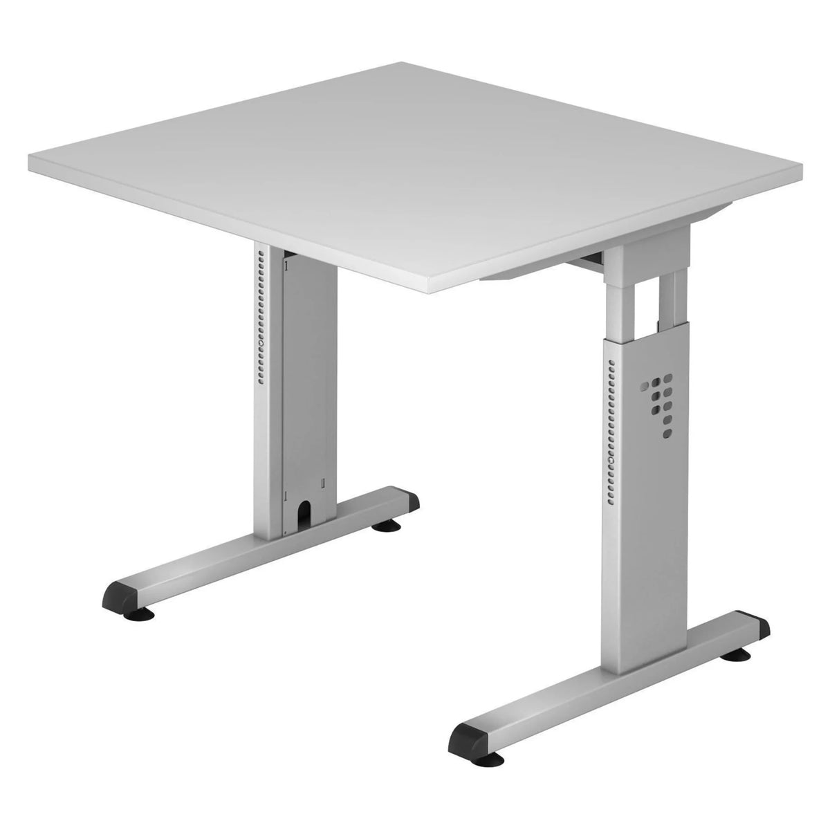 Scrivania regolabile in altezza MEGA 8 S in grigio e argento con piano quadrato di hjh OFFICE PRO