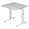 Scrivania regolabile in altezza MEGA 8 W con piano grigio e struttura bianca di hjh OFFICE PRO