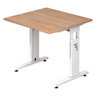 Scrivania regolabile in altezza MEGA 8 W con piano in noce e struttura bianca di hjh OFFICE PRO
