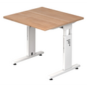 Scrivania regolabile in altezza MEGA 8 W con piano in noce e struttura bianca di hjh OFFICE PRO
