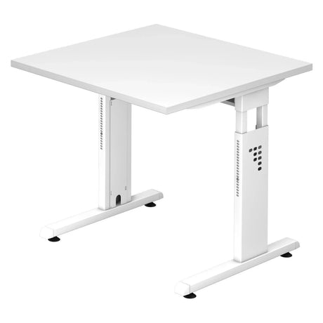Scrivania regolabile in altezza MEGA 8 W in bianco con piano quadrato di hjh OFFICE PRO