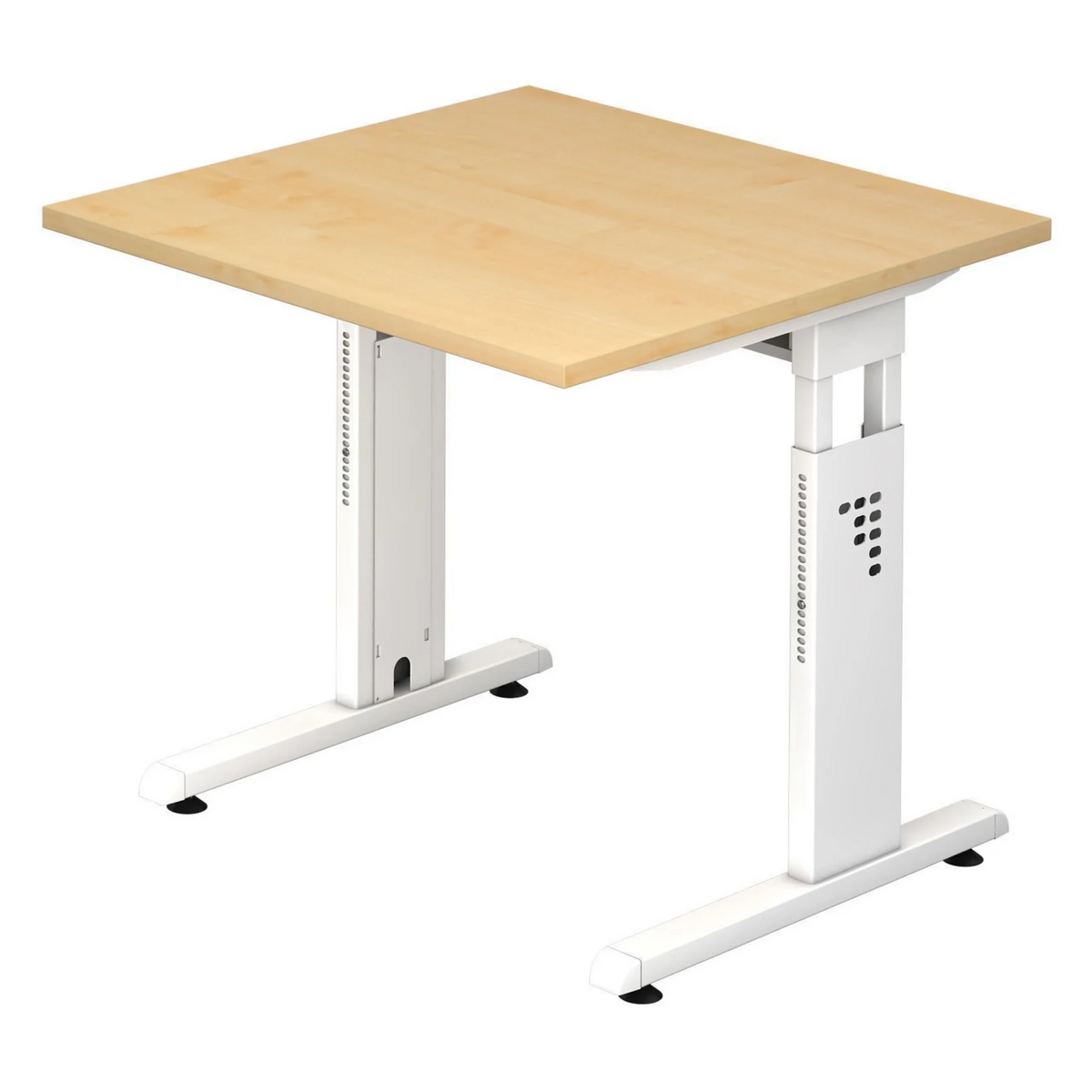Scrivania regolabile in altezza MEGA 8 W in acero e bianco con piano quadrato di hjh OFFICE PRO