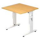 Scrivania regolabile in altezza MEGA 8 W con piano color faggio e struttura bianca di hjh OFFICE PRO