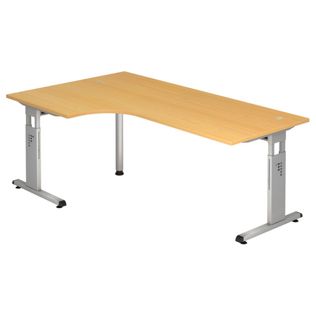 Scrivania a L MEGA 82 S effetto faggio con struttura argento di hjh OFFICE PRO