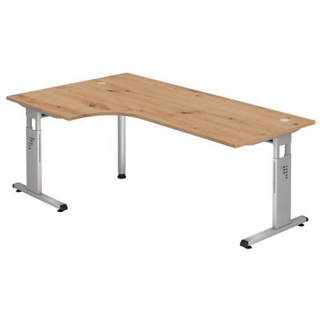Scrivania a L MEGA 82 S in rovere nodoso con struttura argento di hjh OFFICE PRO
