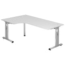 Scrivania a L MEGA 82 S in bianco e argento con struttura regolabile in altezza di hjh OFFICE PRO