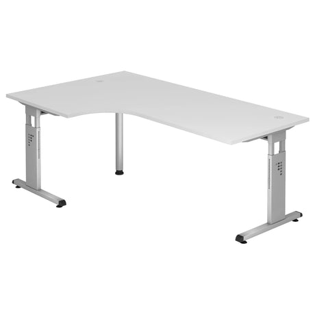 Scrivania a L MEGA 82 S in bianco e argento con struttura regolabile in altezza di hjh OFFICE PRO
