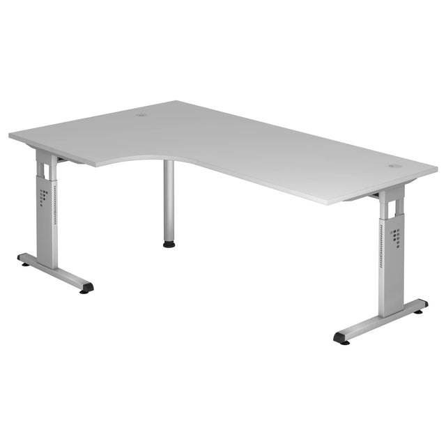 Scrivania a L MEGA 82 S in grigio e argento con gambe regolabili in altezza di hjh OFFICE PRO