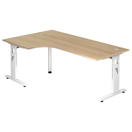 Scrivania a L MEGA 82 W con piano color rovere e struttura bianca di hjh OFFICE PRO