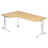 Scrivania a L MEGA 82 W in acero e bianco con struttura regolabile in altezza di hjh OFFICE PRO