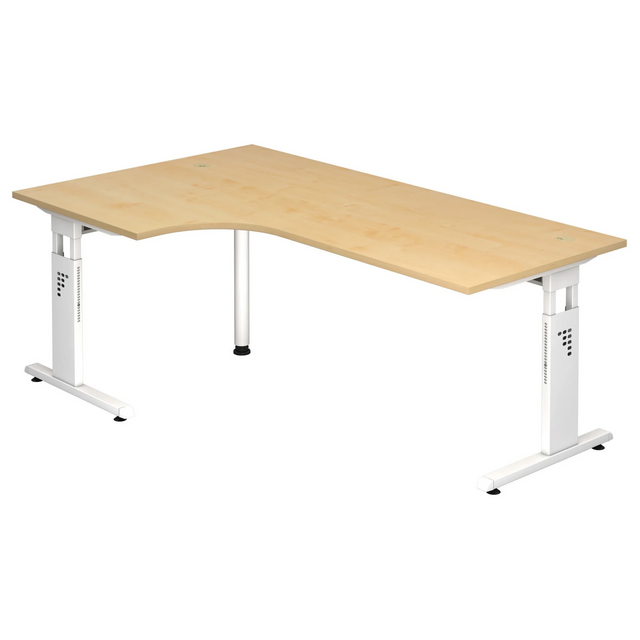 Scrivania a L MEGA 82 W in acero e bianco con struttura regolabile in altezza di hjh OFFICE PRO