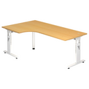 Scrivania a L MEGA 82 W in faggio e bianco con struttura regolabile in altezza di hjh OFFICE PRO
