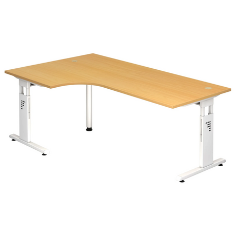 Scrivania a L MEGA 82 W in faggio e bianco con struttura regolabile in altezza di hjh OFFICE PRO