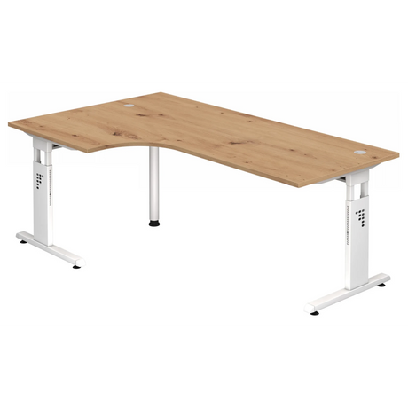 Scrivania a L MEGA 82 W in rovere rustico con struttura bianca di hjh OFFICE PRO