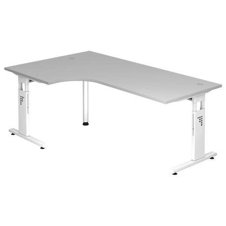 Scrivania a L MEGA 82 W con piano grigio e gambe bianche di hjh OFFICE PRO