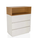 Cassettiera MELMO K in bianco e rovere con tre cassetti e un vano aperto di hjh LIVING