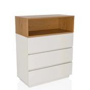 Cassettiera MELMO K in bianco e rovere con tre cassetti e un vano aperto di hjh LIVING