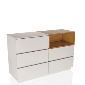 Madia bianca MELMO S con vano aperto color rovere e cassetti di hjh LIVING