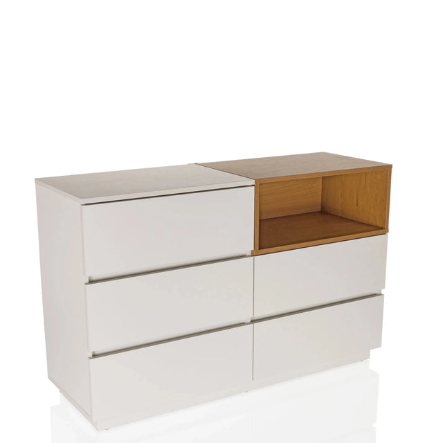 Madia bianca MELMO S con vano aperto color rovere e cassetti di hjh LIVING