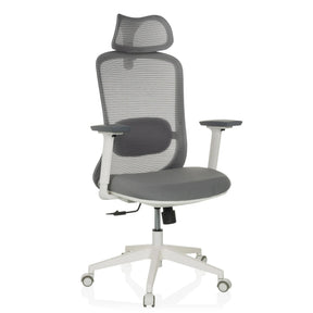 Sedia da ufficio professionale MIKEO G in grigio con schienale in rete e base bianca di hjh OFFICE