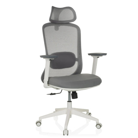 Sedia da ufficio professionale MIKEO G in grigio con schienale in rete e base bianca di hjh OFFICE
