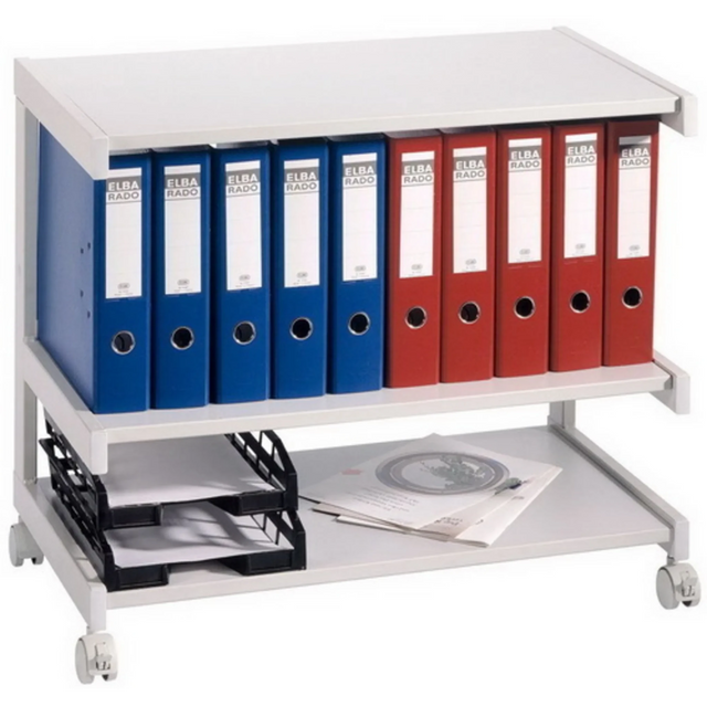Carrello da ufficio grigio MOBIL 18B3 con due ripiani e quattro ruote di hjh OFFICE PRO