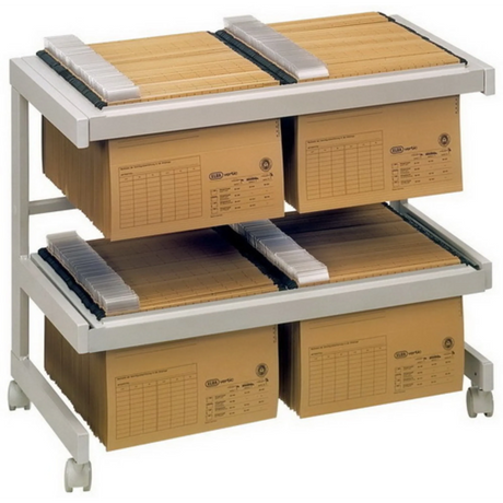 Carrello da ufficio grigio MOBIL 18H2 con due livelli per scatole d'archivio su quattro ruote di hjh OFFICE PRO