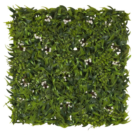 Pannello vegetale verde MORE GREEN I con fitte foglie di felce e piccoli fiori bianchi di hjh OFFICE