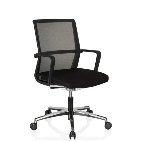 Sedia da ufficio professionale MOVE-TEC NET 3D nera con schienale in rete e base a stella lucida di hjh OFFICE