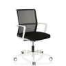 Sedia da ufficio professionale MOVE-TEC NET 3D W in bianco e nero con schienale in rete e base a rotelle di hjh OFFICE