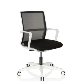 Sedia da ufficio professionale MOVE-TEC NET 3D W in bianco e nero con schienale in rete e base a rotelle di hjh OFFICE