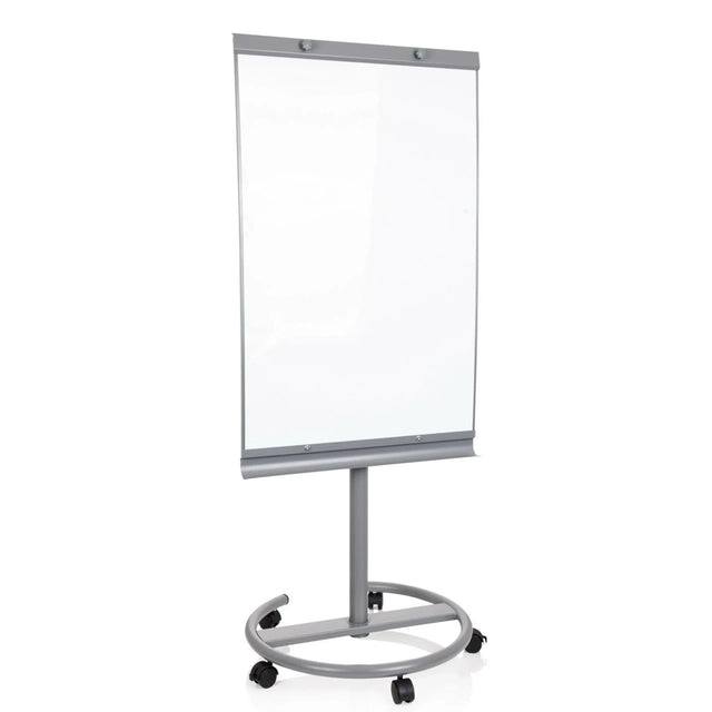 Lavagna bianca MULTIBOARD in argento con superficie di scrittura bianca su un supporto con ruote di hjh OFFICE
