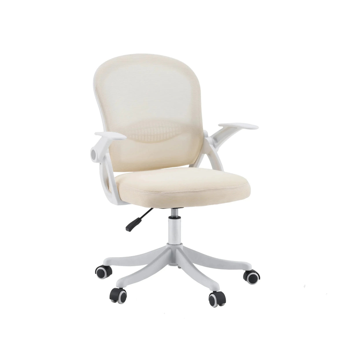 Sedia Home Office Naluro in beige con rivestimento in rete chiara e braccioli bianchi di hjh OFFICE
