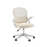 Sedia Home Office Naluro in beige con rivestimento in rete chiara e braccioli bianchi di hjh OFFICE