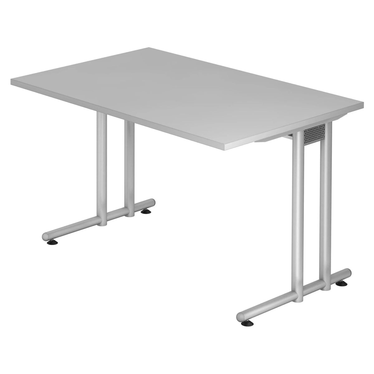 Scrivania grigia NANO 12 S con struttura in metallo argento e piano rettangolare di hjh OFFICE PRO
